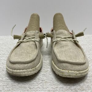 Hey Dude Womens 5 Wendy Chambray White Nut Slip On Comfort Shoes **READ**
